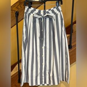Gap Skirt Tie-Belt Button -Front Stripe Midi lined smoke Blue &White SZ.4